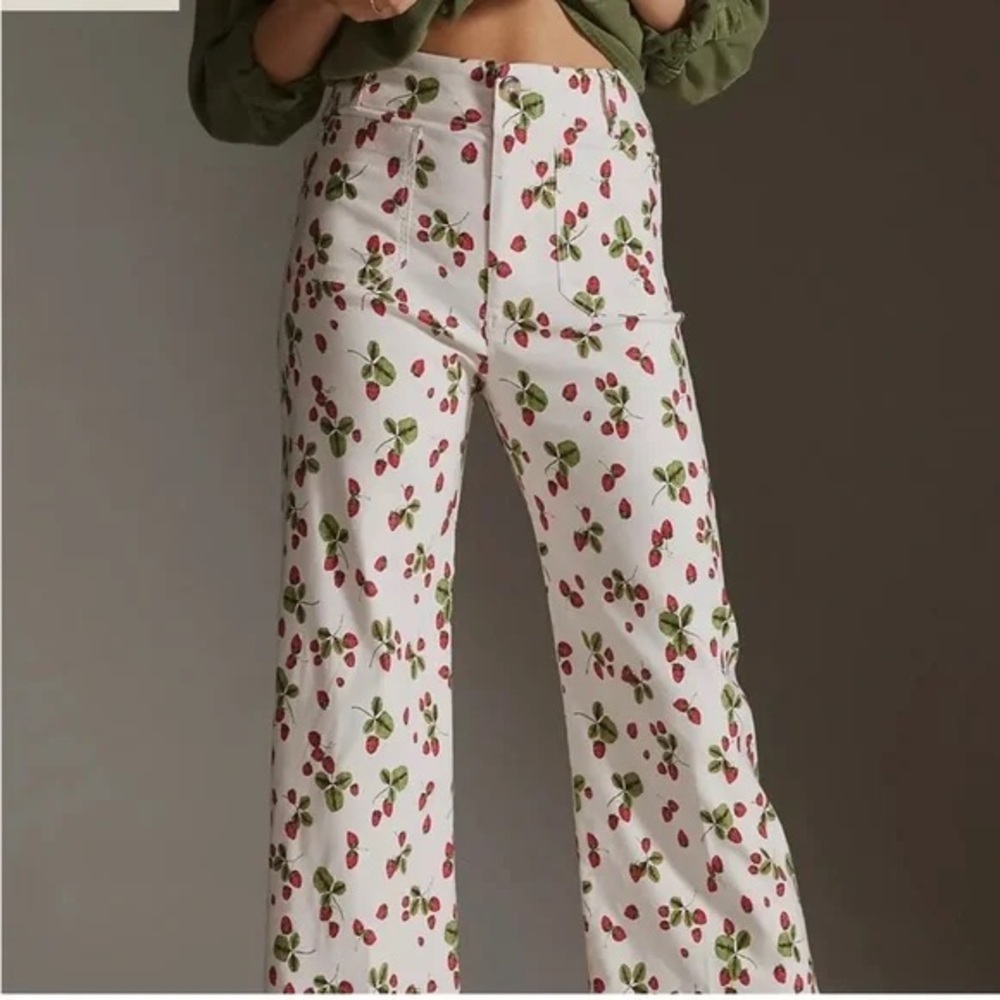 Anthropology Maeve (the Colette) pants, linen addition, rare Strawberry pattern!
